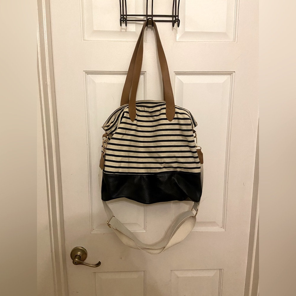 Striped shoulder/handle bag- NAVY AND WHITE
